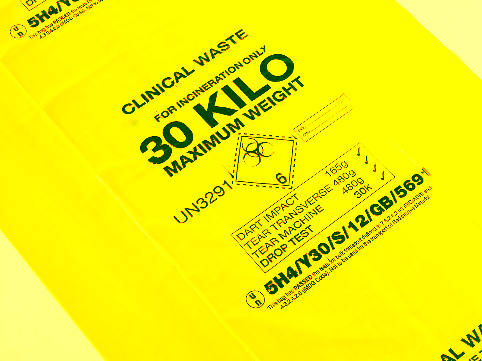 Yellow Bulk Handling Clinical Bag Size 28 39 inches 50mu PK 100